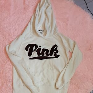 PINK Victoria's Secret White Hoodie with Brown Logo